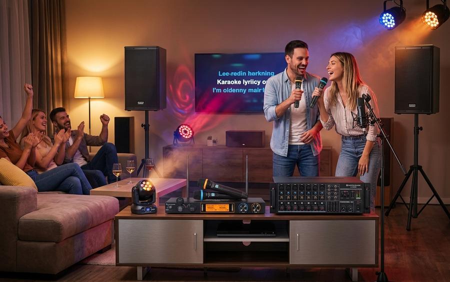 Wireless microphone at a karaoke party