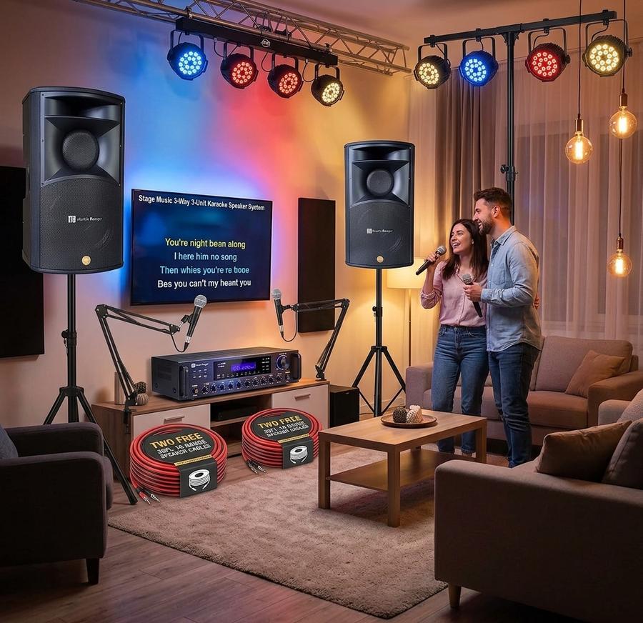 12-inch 3-way karaoke speakers in living room